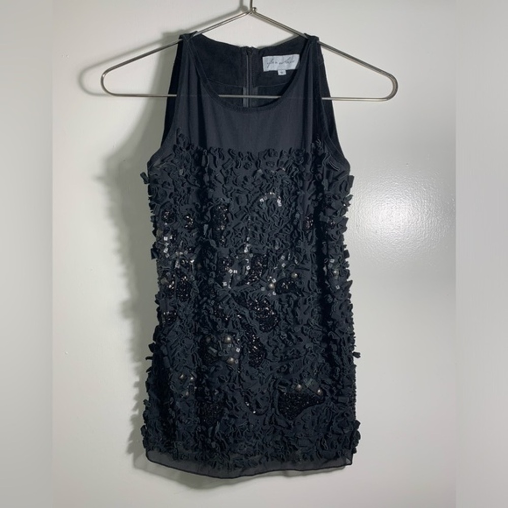 Glen Arthur vintage black suede, beaded, zip back, sleeveless blouse top 6